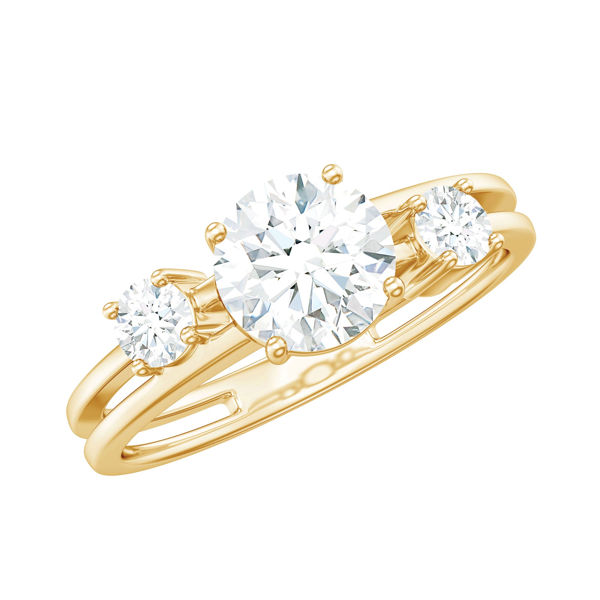 Certified Cubic Zirconia Three Stone Double Band Ring AAAA - Rosec Jewels