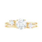 Certified Cubic Zirconia Three Stone Double Band Ring AAAA - Rosec Jewels