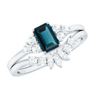 4X6mm Emerald Cut London Blue Topaz Designer Bridal Ring Set with Diamond AAA - Rosec Jewels