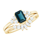 4X6mm Emerald Cut London Blue Topaz Designer Bridal Ring Set with Diamond AAA - Rosec Jewels