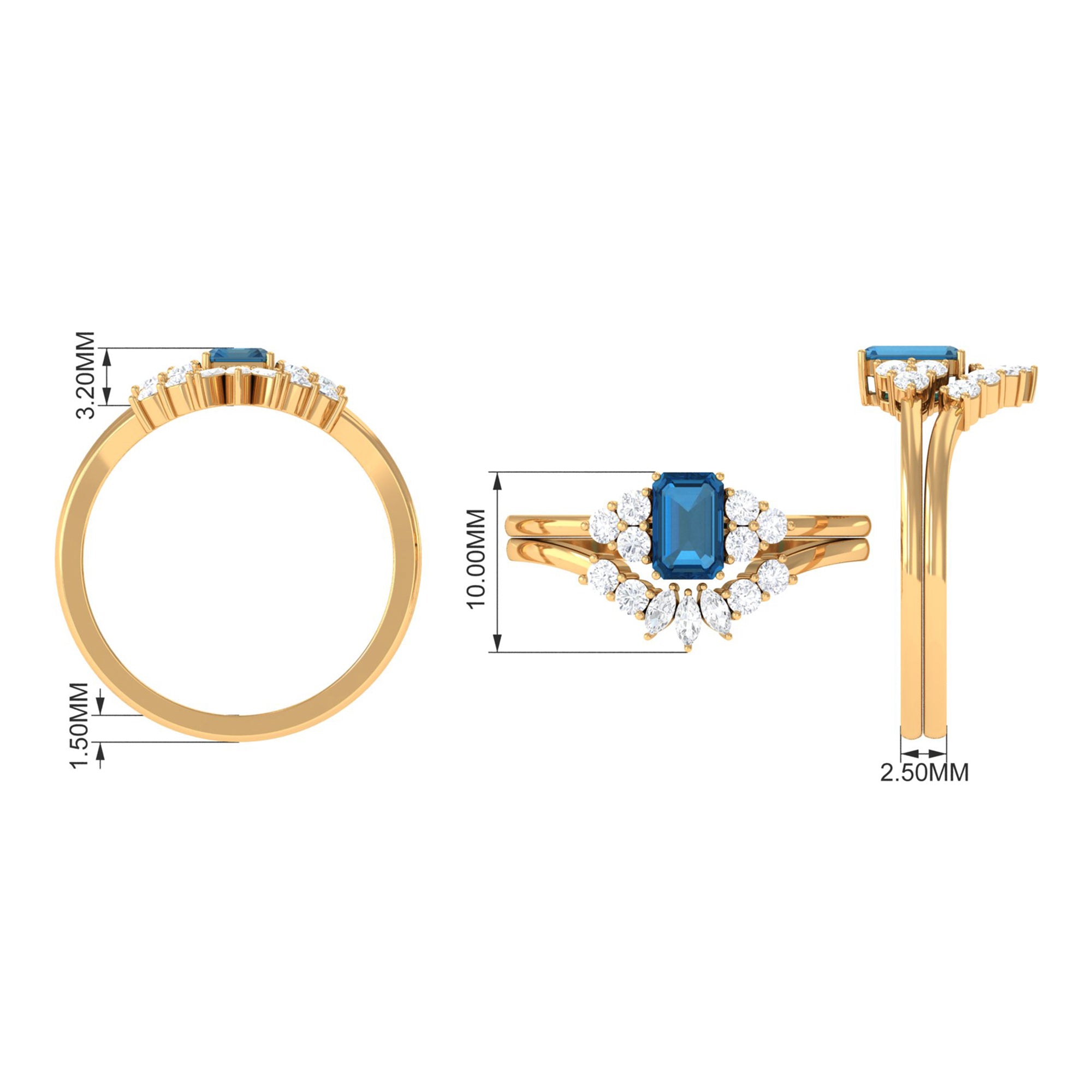 1.50 CT London Blue Topaz and Diamond Ring Set London Blue Topaz - ( AAA ) - Quality - Rosec Jewels