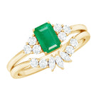 Certified Real Emerald Diamond Emerald Cut Engagement Ring and Wedding Band AAA - Rosec Jewels
