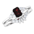 Rosec Jewels-Genuine Garnet Diamond Emerald Cut Engagement Wedding Ring Set of 2