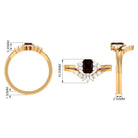 Rosec Jewels-Genuine Garnet Diamond Emerald Cut Engagement Wedding Ring Set of 2