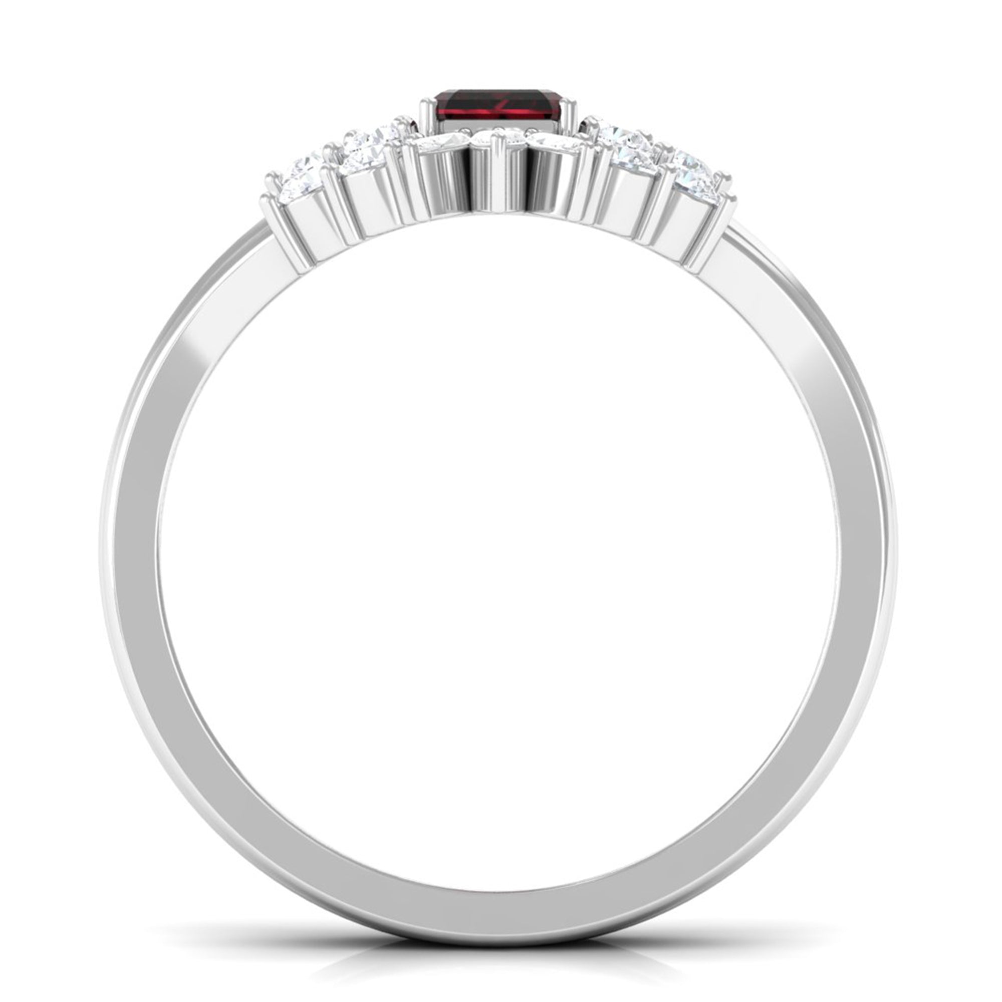 Rosec Jewels-Genuine Garnet Diamond Emerald Cut Engagement Wedding Ring Set of 2