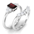 Rosec Jewels-Genuine Garnet Diamond Emerald Cut Engagement Wedding Ring Set of 2