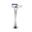 1.4 Carat Amethyst Emerald Cut Engagement Ring with Diamond Wedding Band AAA - Rosec Jewels