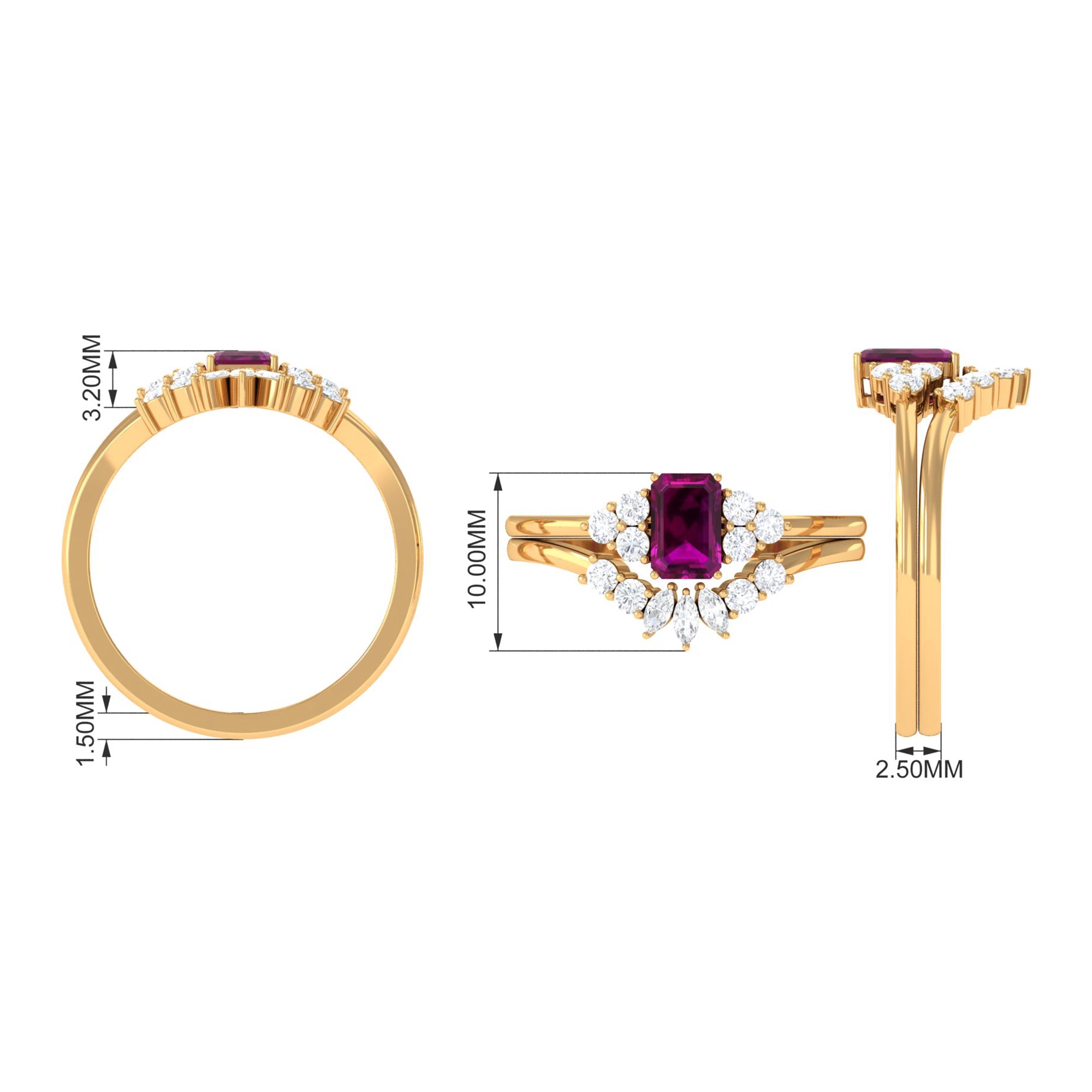 1.50 CT Solitaire Rhodolite and Diamond Wedding Ring Set Rhodolite - ( AAA ) - Quality - Rosec Jewels