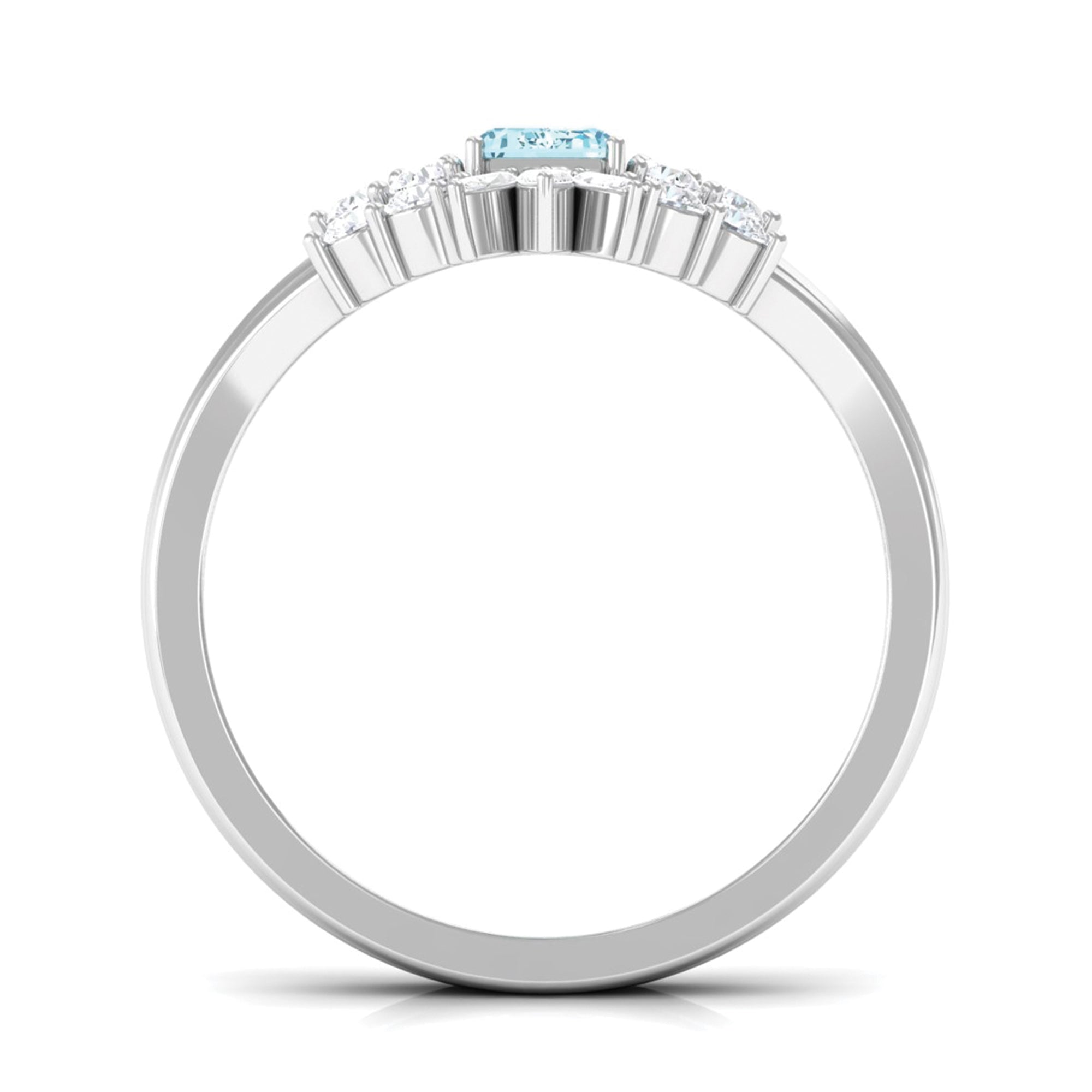 Rosec Jewels-Natural Emerald Cut Aquamarine Marriage Ring Set with Diamond