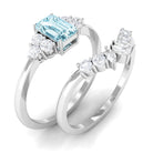Rosec Jewels-Natural Emerald Cut Aquamarine Marriage Ring Set with Diamond