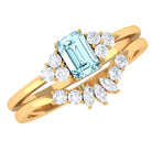 Rosec Jewels-Natural Emerald Cut Aquamarine Marriage Ring Set with Diamond