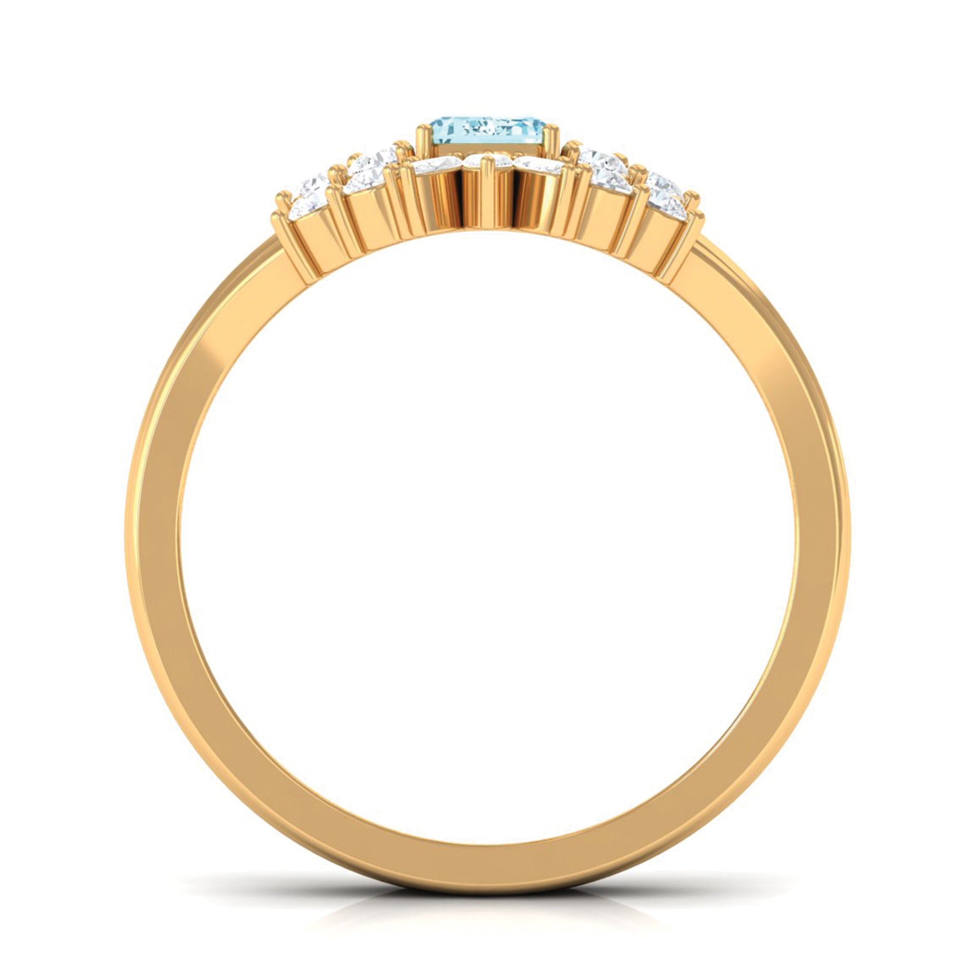 Rosec Jewels-Natural Emerald Cut Aquamarine Marriage Ring Set with Diamond