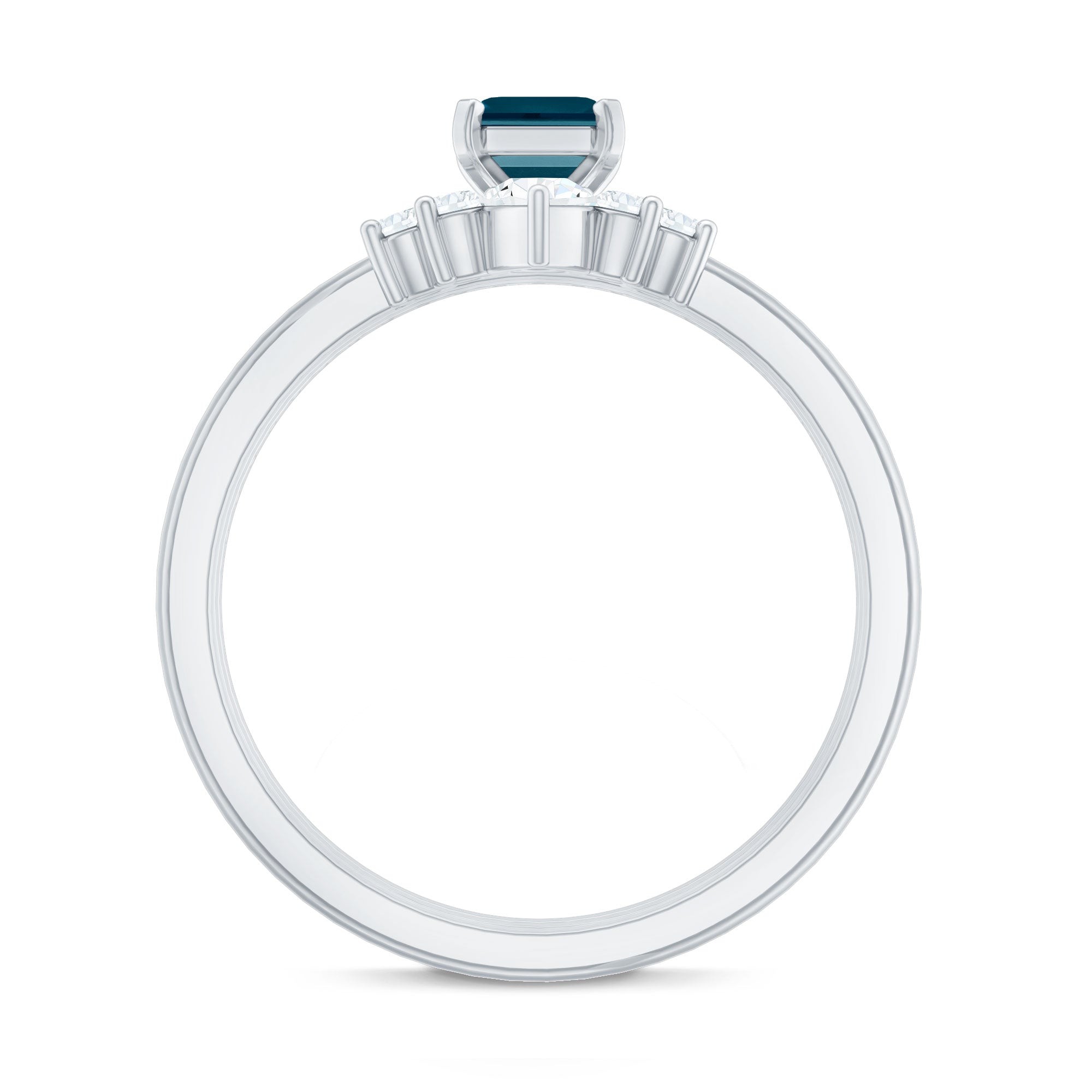 4X6mm Emerald Cut London Blue Topaz Solitaire Trio Ring Set with Diamond AAA - Rosec Jewels