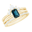 4X6mm Emerald Cut London Blue Topaz Solitaire Trio Ring Set with Diamond AAA - Rosec Jewels