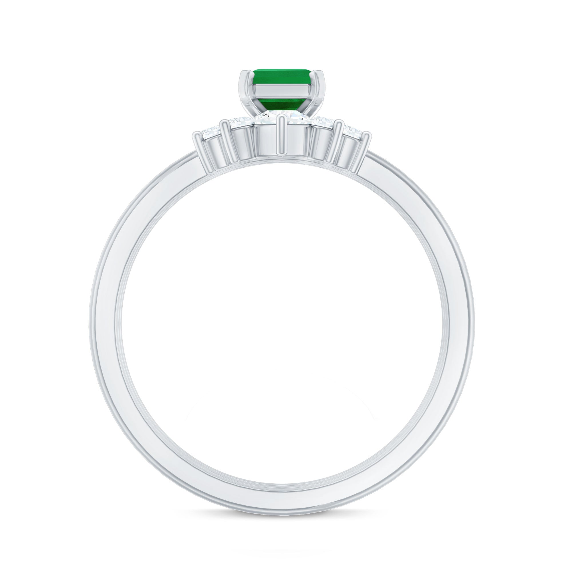 Rosec Jewels-Natural Emerald Cut Emerald Diamond Bridal Ring Set of 3
