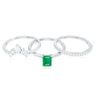 Rosec Jewels-Natural Emerald Cut Emerald Diamond Bridal Ring Set of 3
