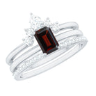 Rosec Jewels-Natural Emerald Cut Garnet Diamond 3 Piece Wedding Ring Set