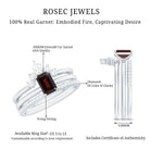 Rosec Jewels-Natural Emerald Cut Garnet Diamond 3 Piece Wedding Ring Set