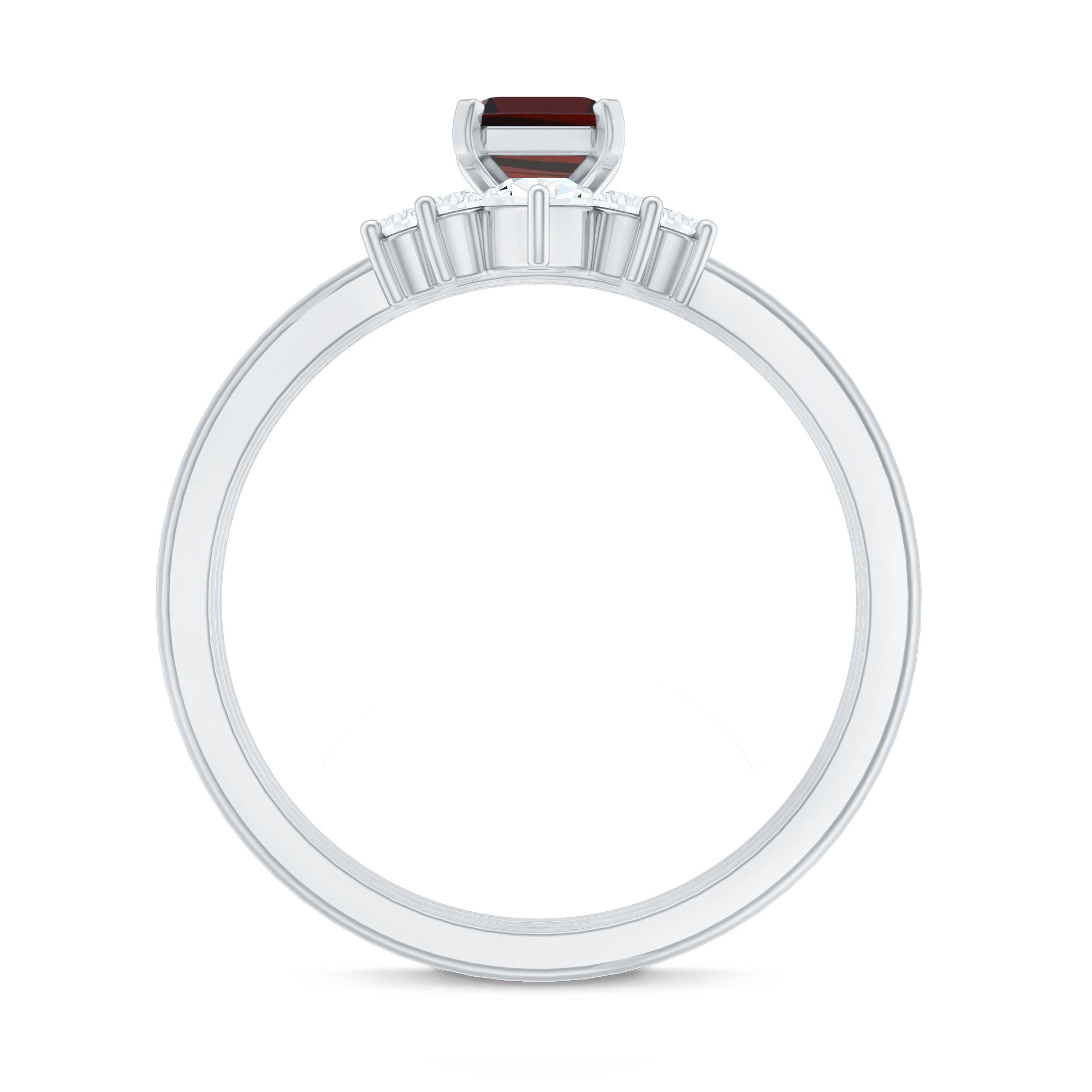 Rosec Jewels-Natural Emerald Cut Garnet Diamond 3 Piece Wedding Ring Set