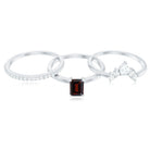 Rosec Jewels-Natural Emerald Cut Garnet Diamond 3 Piece Wedding Ring Set