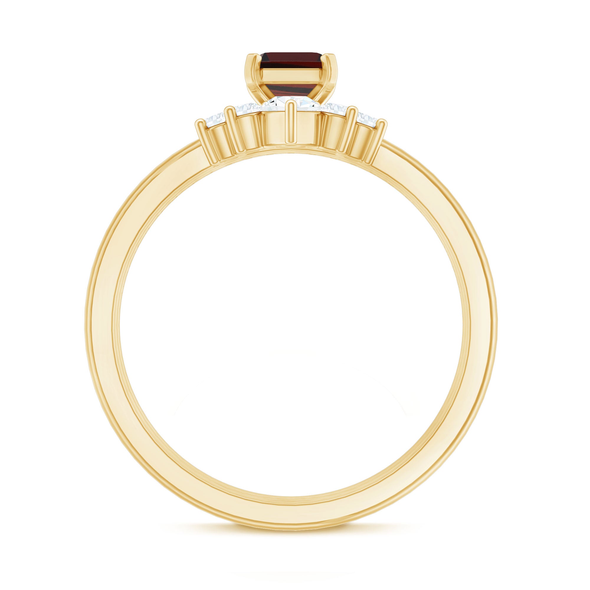 Rosec Jewels-Natural Emerald Cut Garnet Diamond 3 Piece Wedding Ring Set