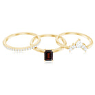 Rosec Jewels-Natural Emerald Cut Garnet Diamond 3 Piece Wedding Ring Set
