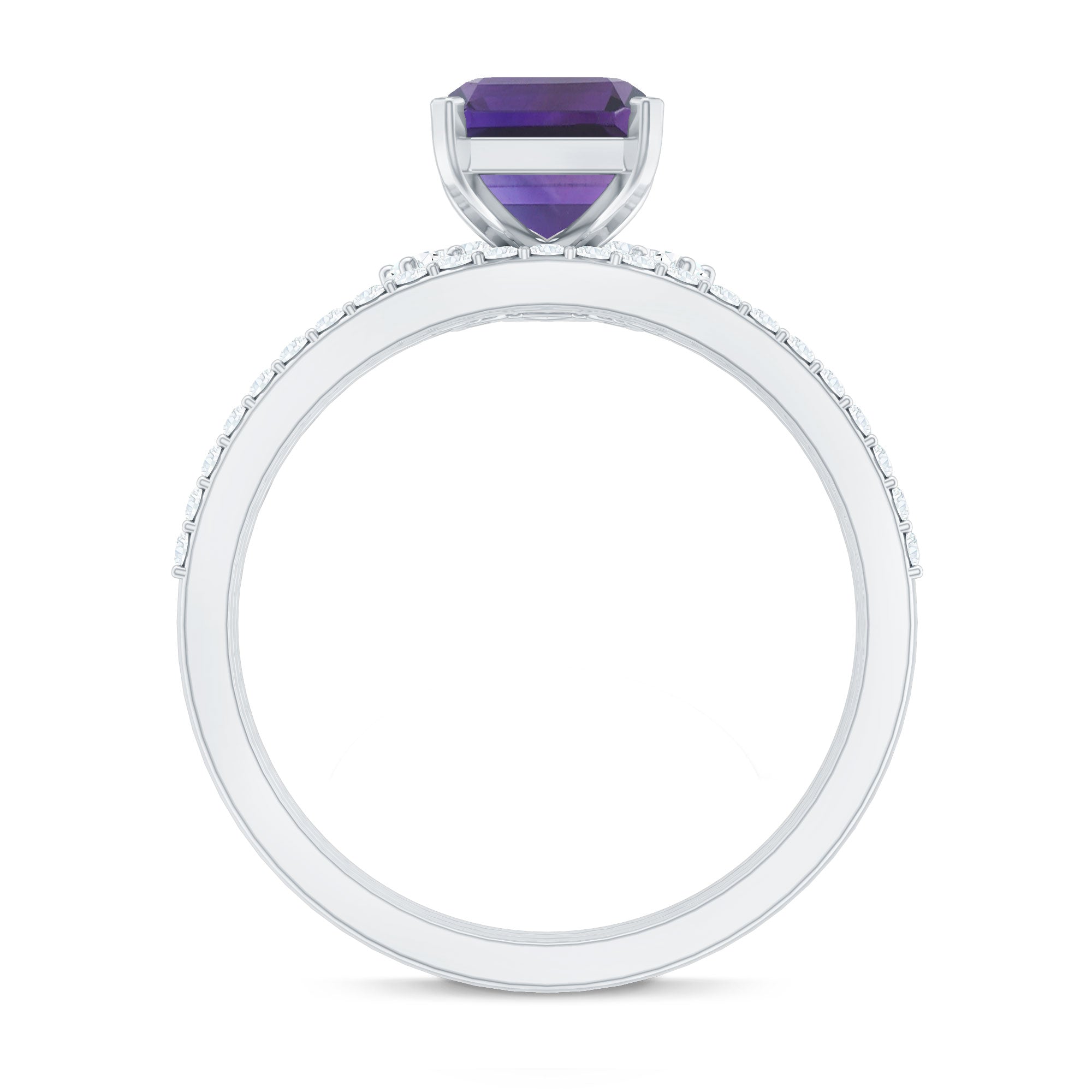 Rosec Jewels-Natural 1.4 Carat Amethyst 3 Piece Bridal Ring Set with Diamond