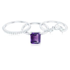 Natural 1.4 Carat Amethyst 3 Piece Bridal Ring Set with Diamond AAA - Rosec Jewels