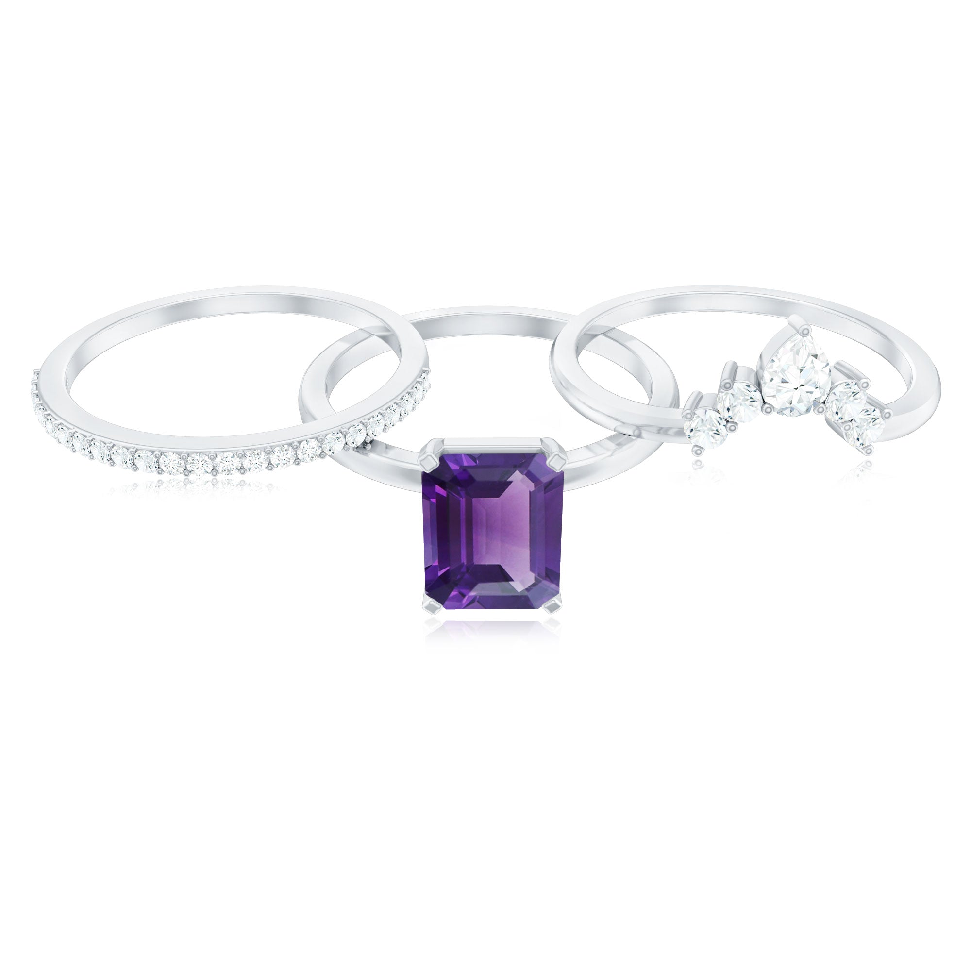 Rosec Jewels-Natural 1.4 Carat Amethyst 3 Piece Bridal Ring Set with Diamond