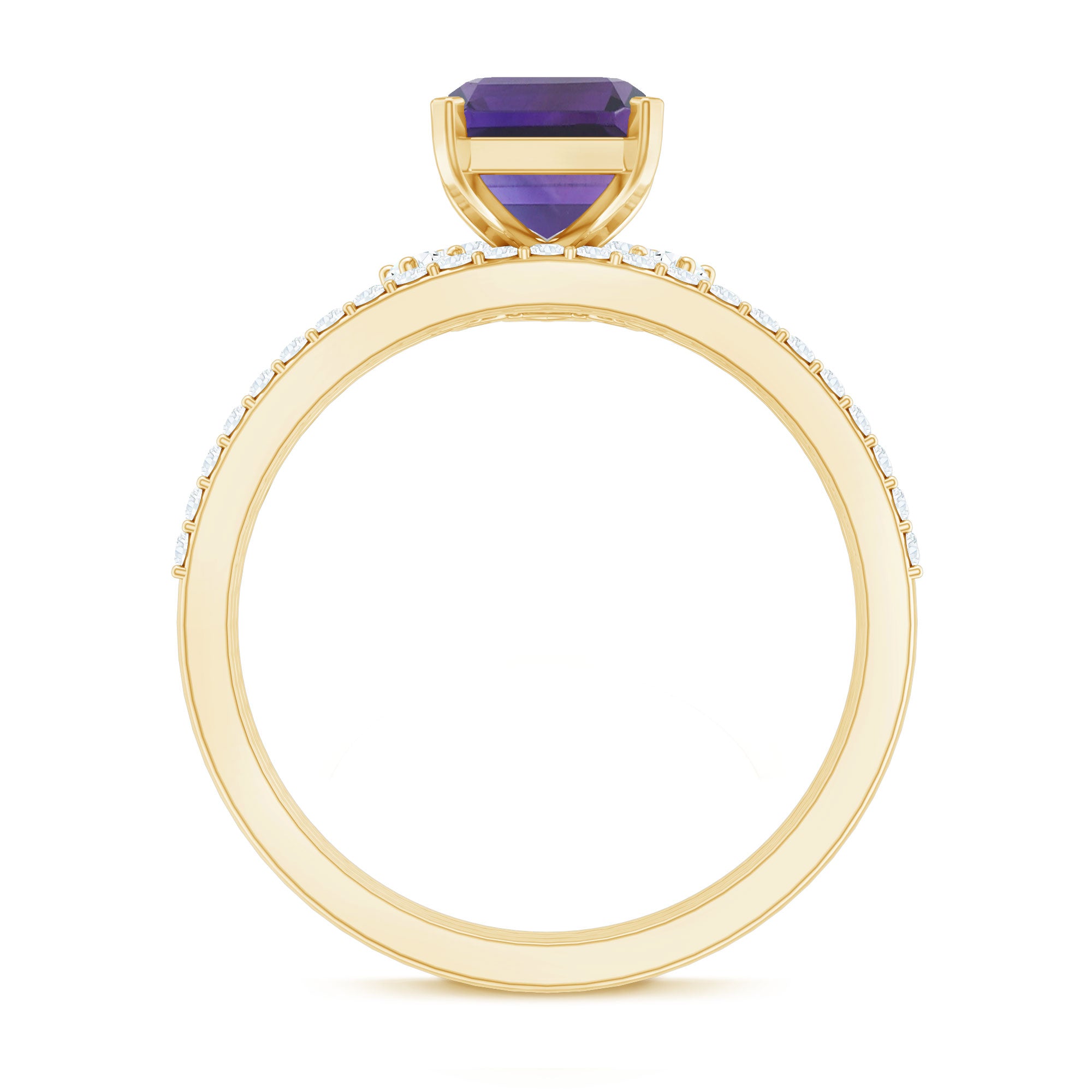 Rosec Jewels-Natural 1.4 Carat Amethyst 3 Piece Bridal Ring Set with Diamond