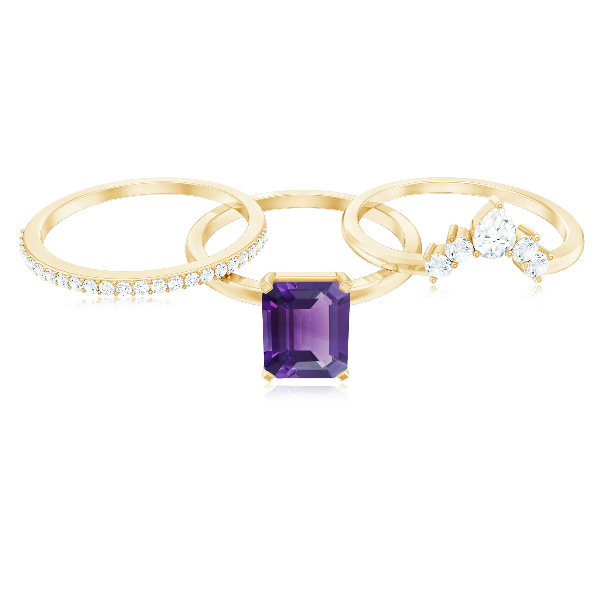 Rosec Jewels-Natural 1.4 Carat Amethyst 3 Piece Bridal Ring Set with Diamond