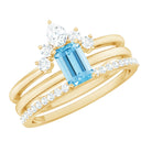 Emerald Cut Aquamarine Solitaire Ring Set of 3 with Diamond AAA - Rosec Jewels