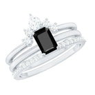 Emerald Cut Black Onyx and Diamond Trio Wedding Ring Set AAA - Rosec Jewels