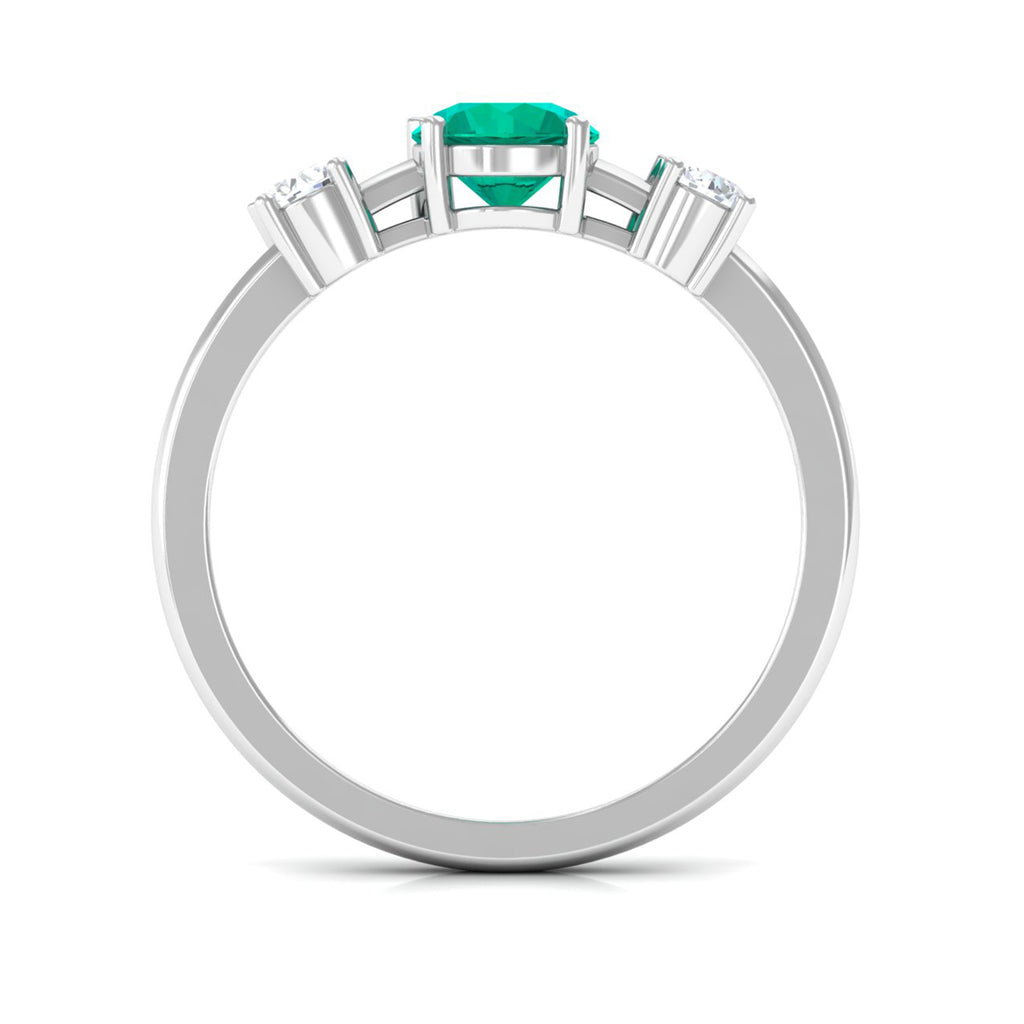 Minimal Promise Ring with Emerald and Diamond Emerald - ( AAA ) - Quality - Rosec Jewels