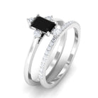 Created Black Diamond Solitaire Engagement Ring Set with Diamond Lab Created Black Diamond - ( AAAA ) - Quality - Rosec Jewels