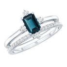 4X6mm Emerald Cut London Blue Topaz Wedding Ring Set with Diamond Band AAA - Rosec Jewels