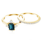 4X6mm Emerald Cut London Blue Topaz Wedding Ring Set with Diamond Band AAA - Rosec Jewels