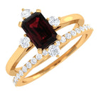 Natural Emerald Cut Garnet Diamond Wedding Bridal Ring Set of 2 AAA - Rosec Jewels