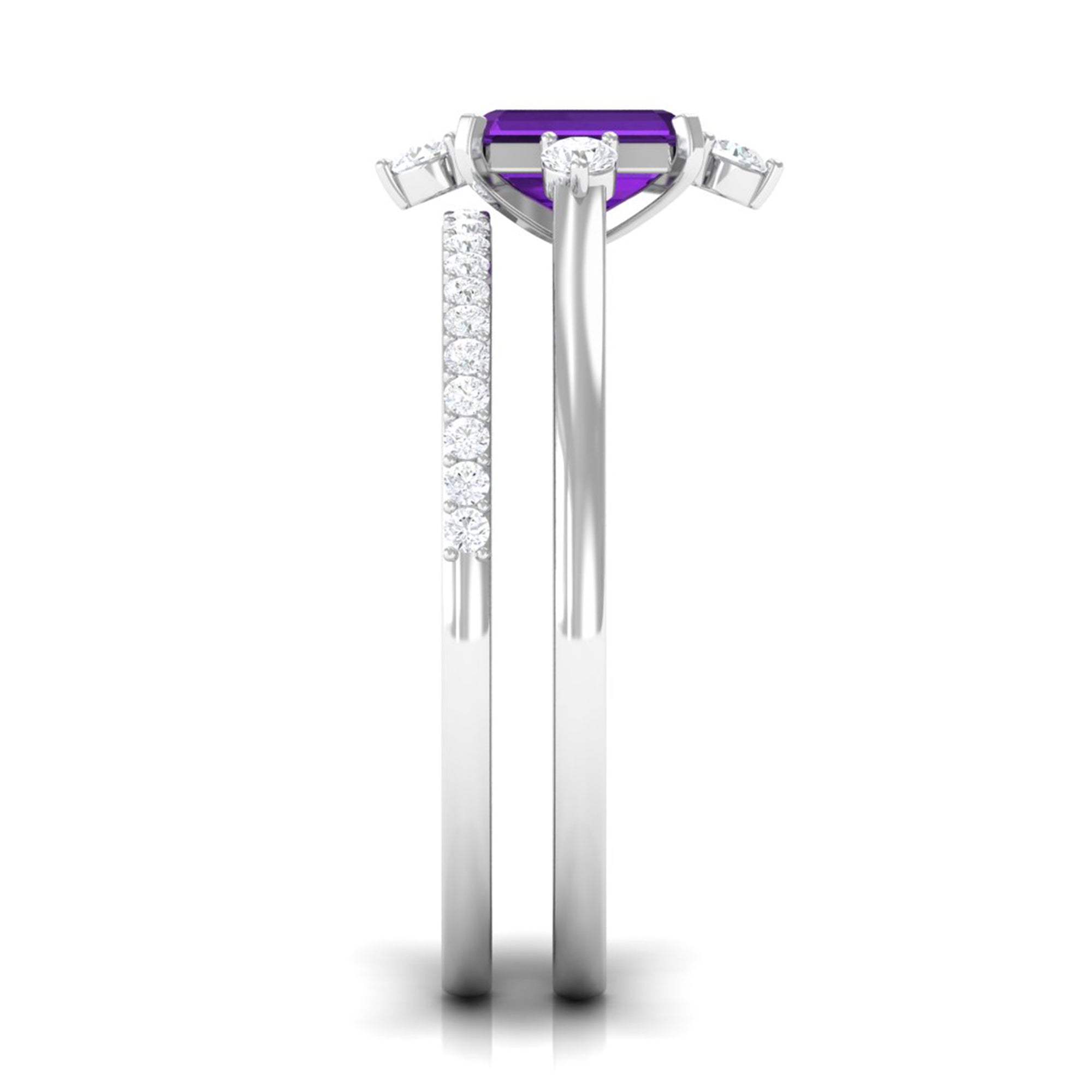 Rosec Jewels-Real 1.4 Carat Amethyst Emerald Cut Engagement Wedding Ring Set with Diamond