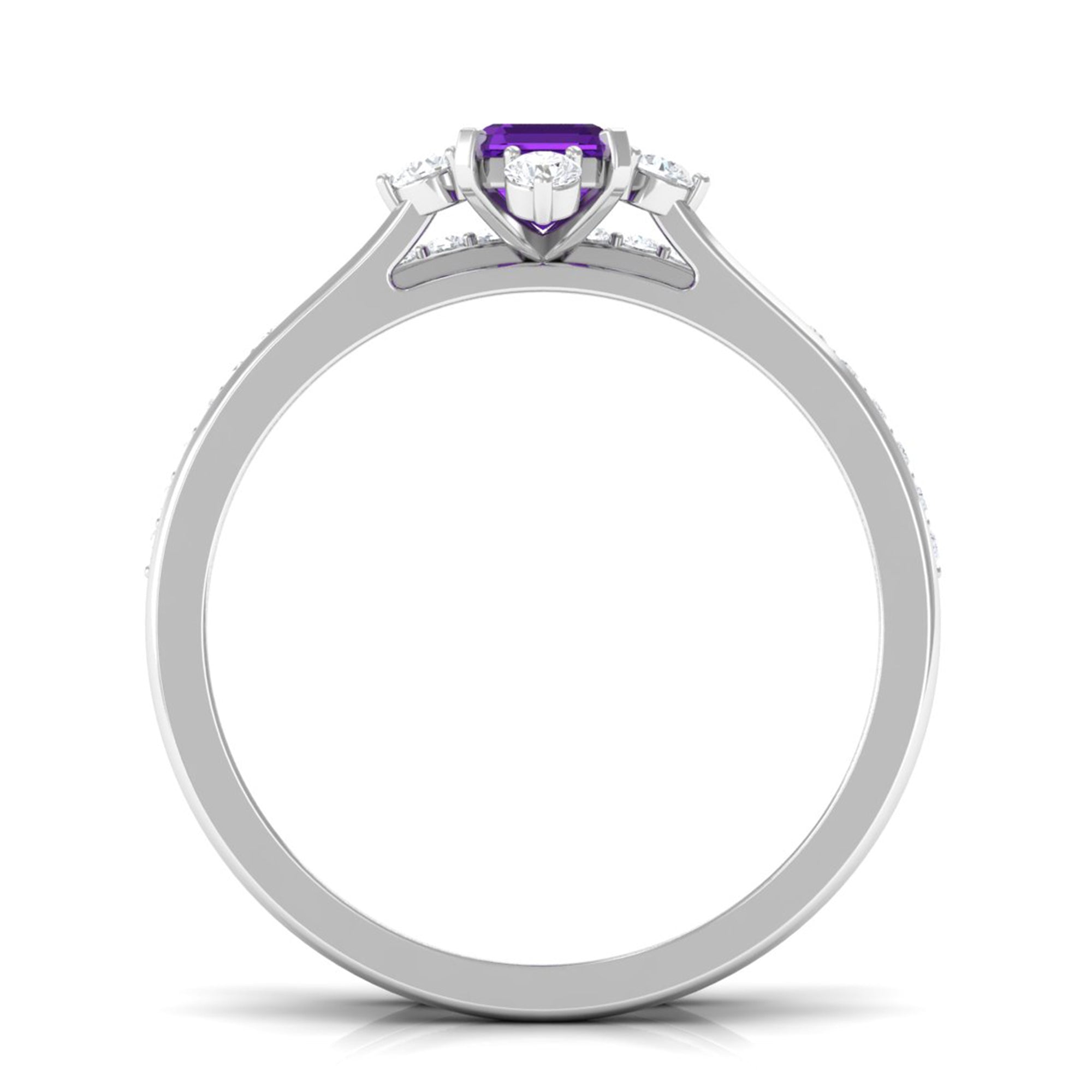Rosec Jewels-Real 1.4 Carat Amethyst Emerald Cut Engagement Wedding Ring Set with Diamond