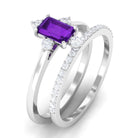 Rosec Jewels-Real 1.4 Carat Amethyst Emerald Cut Engagement Wedding Ring Set with Diamond