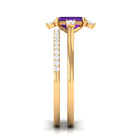 Rosec Jewels-Real 1.4 Carat Amethyst Emerald Cut Engagement Wedding Ring Set with Diamond