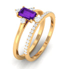 Rosec Jewels-Real 1.4 Carat Amethyst Emerald Cut Engagement Wedding Ring Set with Diamond