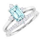 Rosec Jewels-Emerald Cut Genuine Aquamarine and Diamond Designer Engagement Ring Set