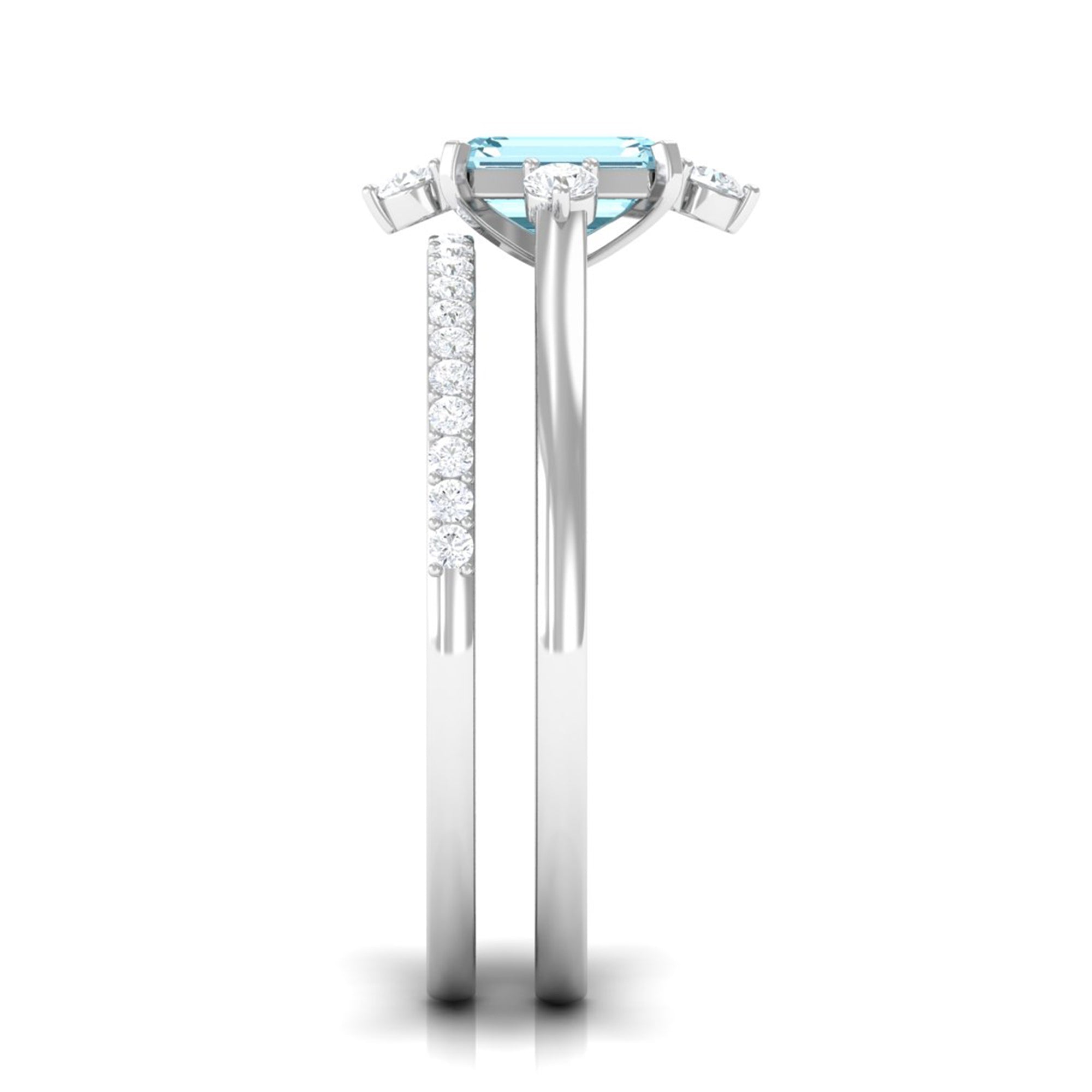 Rosec Jewels-Emerald Cut Genuine Aquamarine and Diamond Designer Engagement Ring Set