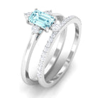Rosec Jewels-Emerald Cut Genuine Aquamarine and Diamond Designer Engagement Ring Set