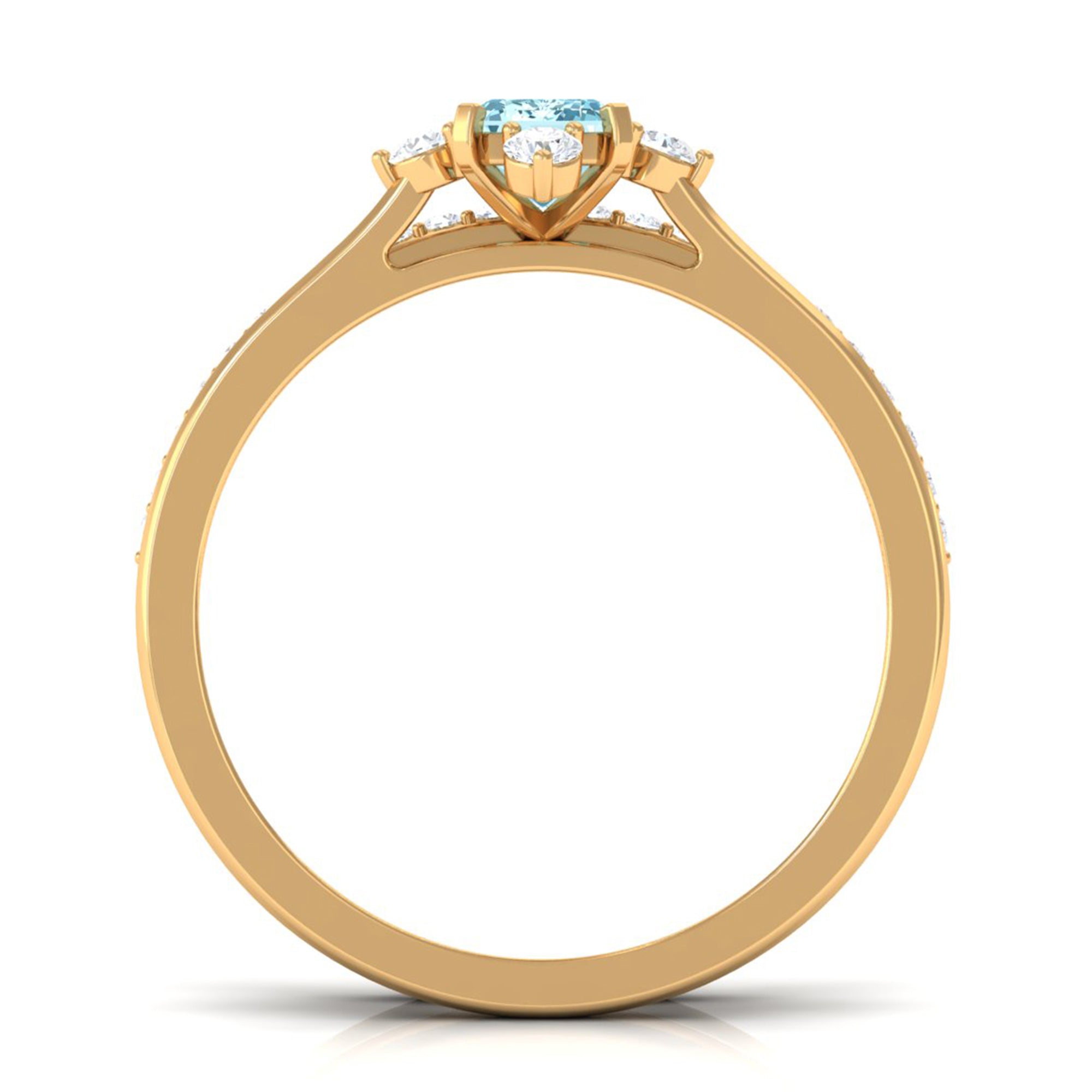 Rosec Jewels-Emerald Cut Genuine Aquamarine and Diamond Designer Engagement Ring Set