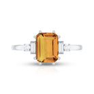 Certified Natural Citrine Emerald Cut Engagement Ring with Diamond AAA - Rosec Jewels
