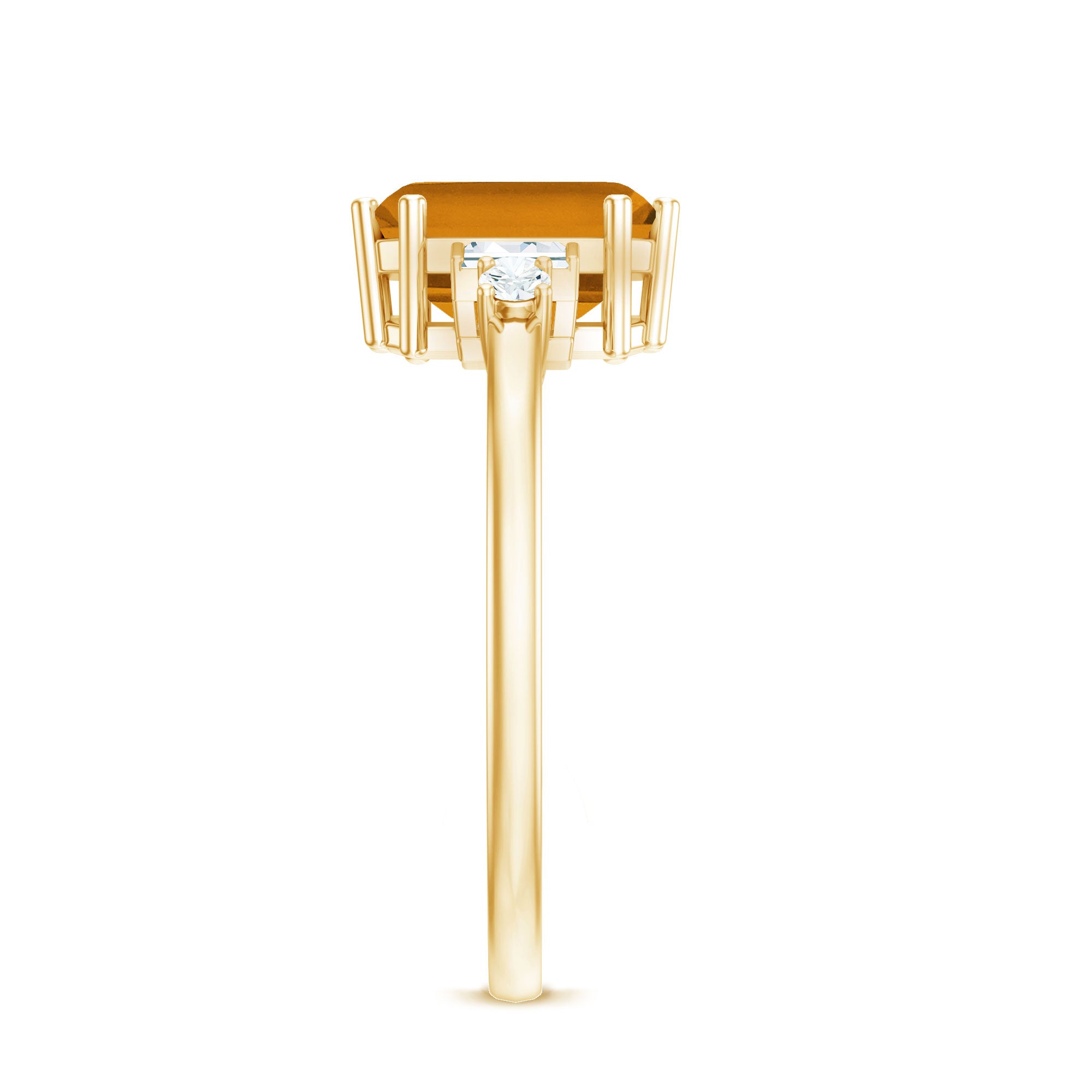 Certified Natural Citrine Emerald Cut Engagement Ring with Diamond AAA - Rosec Jewels