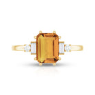 Certified Natural Citrine Emerald Cut Engagement Ring with Diamond AAA - Rosec Jewels